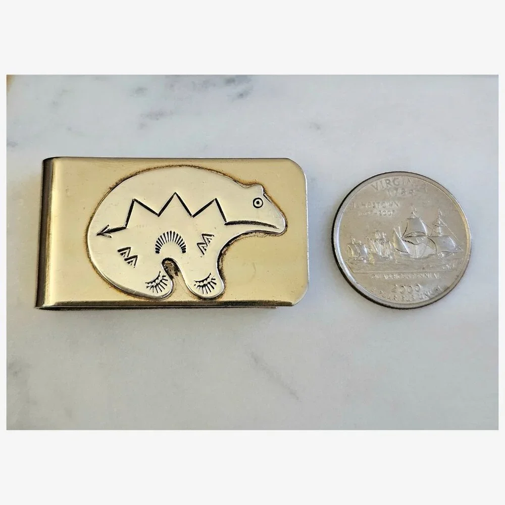 Vintage Native American Roger Skeet Sterling Silver Medicine Bear Money Clip